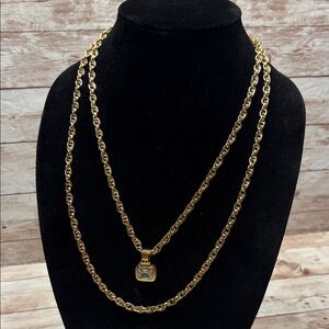 LR Lady Remington Elegant Gold Tone Chain and Rhinestone Necklace
